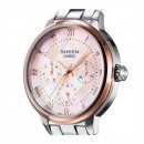 客訂商品,CASIO SHE-3055SPG-4AUDR(公司貨,保固1年):::Sheen,時尚女錶,星期,日期,24小時指針,刷卡或3期零利率,SHE3055SPG